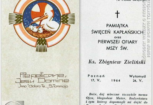 Obrazek wydany z okazji mszy prymicyjnej ks. Zbigniewa Zielińskiego