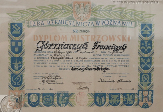 Dyplom mistrzowski w zawodzie koszykarskim Franciszka Górniaczyka, 1961 r.