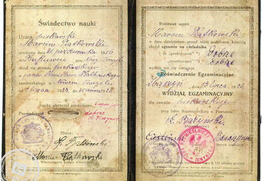 Świadectwo nauki zawodu piekarskiego, 1926 rok