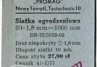 Etykieta papierowa siatki ogrodzeniowej produkowanej przez nowotomyski PROMAG